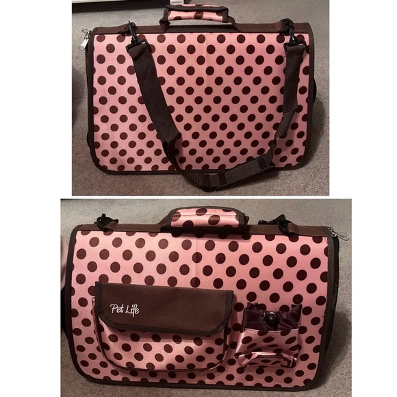 PET LIFE Polkadot Pet Carrier w/ Adjustable Shoulder Strap — AIRLINE APPROVED - Picture 1 of 12